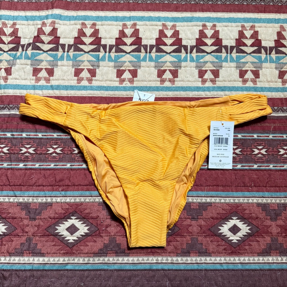 NWT RVCA junior Yellow Ribbed Bikini Bottoms size XL